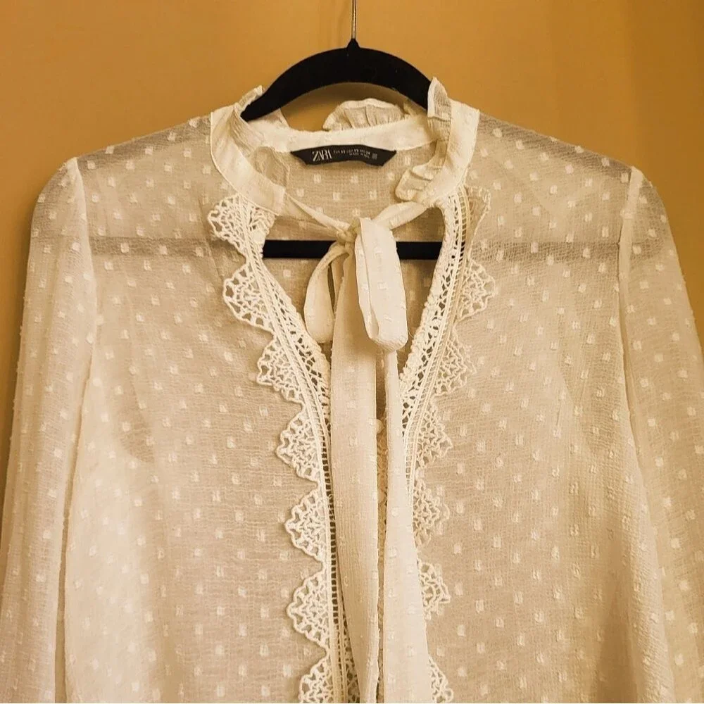 Zara Romantic Lace Tie Blouse
